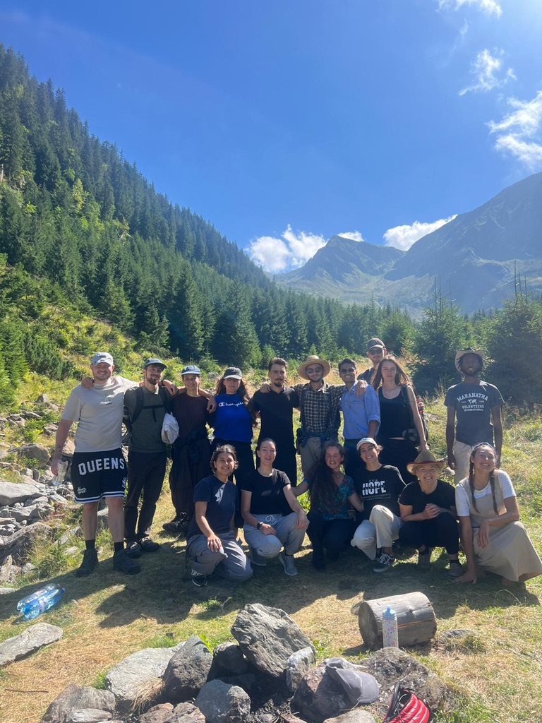 Friends together on a mountain hike.